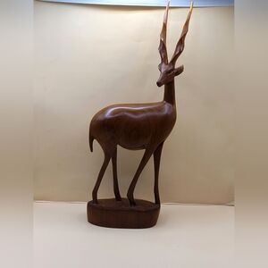 Vintage Hand Carved Wooden Antelope Gazelle Sculpture 15" Mid Century READ